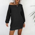 thumbnail image 1 of Pulls d'Automne Robe Pull Col Roulé Manches Longues Bouffantes Tricot Côtelé Mini Robe Bleu Clair TG, 1 of 4