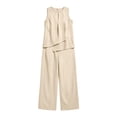 thumbnail image 4 of Karymi Cute Tops for Women Two Piece Outfit Set, Crew Neck Sleeveless Asymmetric Layered Tank Top, High Waist Wide Leg Pants with Pockets, 4 of 5