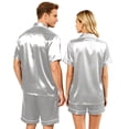 thumbnail image 4 of Lumtrix Matching Pajamas for Couples Men and Women Satin Button Down Loungewear Short Sleeve Sleepwear Soft 2 Pcs Pj Set（Women) White S, 4 of 8
