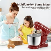Trimeko 6-QT Tilt-Head Stand Mixer with Bowl, Dough Hook, Whisk & Beater, 3-in-1 Function,Red