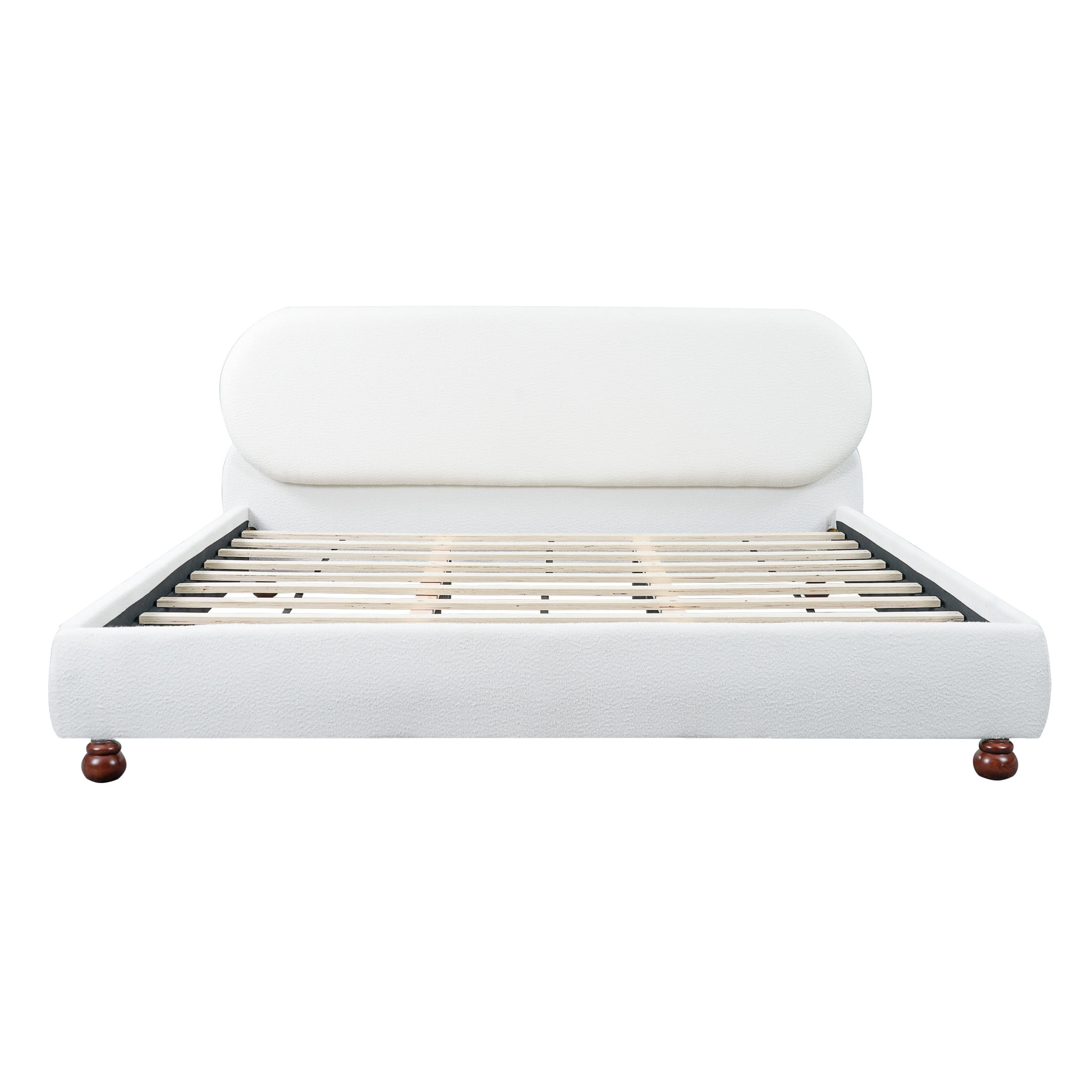 Christopher Knight Home Modern King Boucle Upholstered Bed Frame with Rubberwood Legs, White