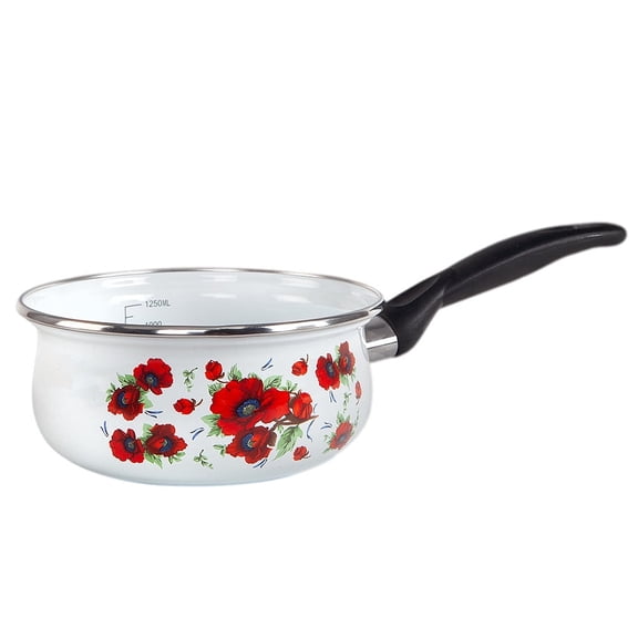 Enamel Aluminum Saucepan Butter Warmer Milk Boiling Melting Pot Poppies Enamel Saucepan 1.45-qt. (1.4 L) Cookware Soup Pot