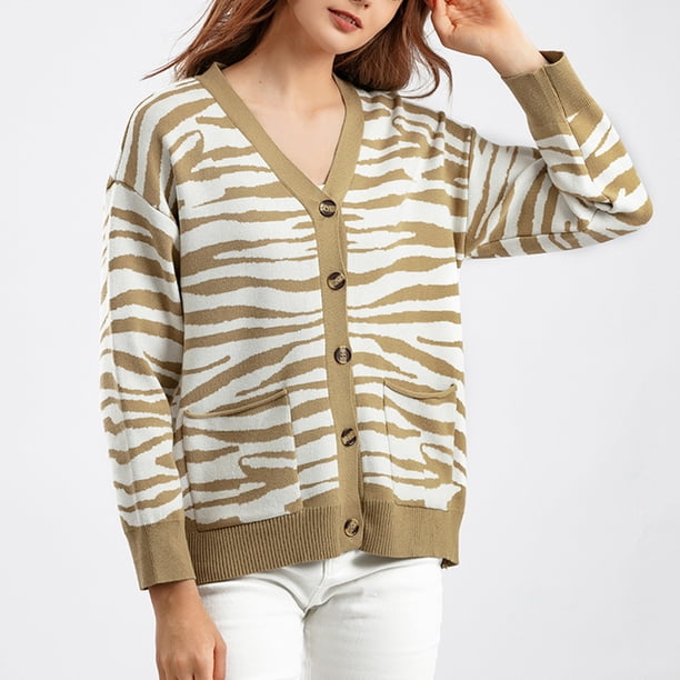 Cárdigan de moda para mujer, informal, de manga larga, tejido, corto, blusa, abrigo, estilo fino, a rayas