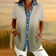 thumbnail image 2 of Sentmoon Denim Shirt Womens Dressy Tops Short Sleeve Lapel Button Down Loose Fit Gradient Color Stretchy Women Shirt Trendy for Lounge and Sleep S-2XL, 2 of 6