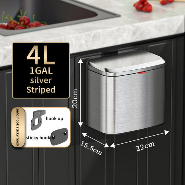 BEMS-1 pieza Bote de Basura Desmontable y Encimera Bote de Basura pequeño de Acero Inoxidable de 4 litros con Tapa Bote de Basura de Cocina Gabinete Colgante Debajo del Fregadero para Cocina