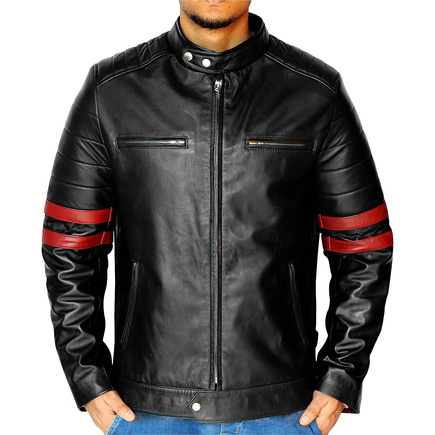 Leather Market Mens 100% Lambskin Leather Bomber Biker Jacket outfit