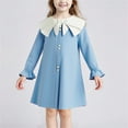 thumbnail image 2 of SERTG Girls Floral Lace Dress Round Neck Bow Collar Long Sleeved Dress Children Casual Spring Summer Everyday Skirt for Kids(Light Blue,3-4 Years), 2 of 9