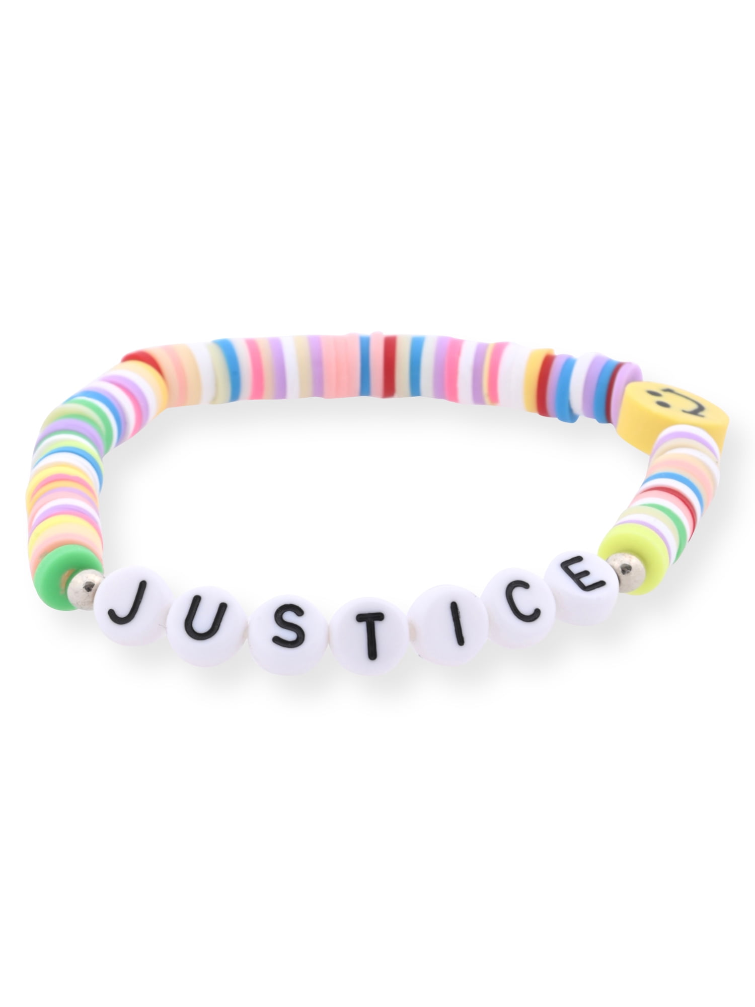Justice Black Rainbow Strap LED Watch with Silicone Strap with Happy Face Bracelet Set