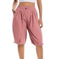 thumbnail image 6 of Taqqpue Womens Bermada Shorts Straight Wide Leg Shorts Ladies' Summer Casual Solid Color Five Quarter Belt Pocket Plus Size Shorts for Women, 6 of 9