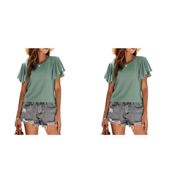 Minnieouse Camiseta de mujer con volantes de Color sólido cuello estética linda blusa suelta fiesta noche Club verano Top niñas ropa Type2 NO2