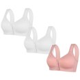 thumbnail image 4 of 3PC Bras for Women Lace No Underwire Front Closure Comfort Wireless Full Coverage Push Up Yoga Workout Everyday Bra,Pink 1,50 B, 4 of 4
