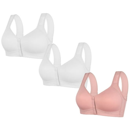 3PC Bras for Women Lace No Underwire Front Closure Comfort Wireless Full Coverage Push Up Yoga Workout Everyday Bra Pink 2 48 B