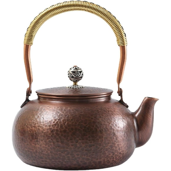 Copper Teapot Whistling Kettle 1.2L Tea Kettle Teawear for Restaurant Kitchen Hiking, 16x9cm, Brown