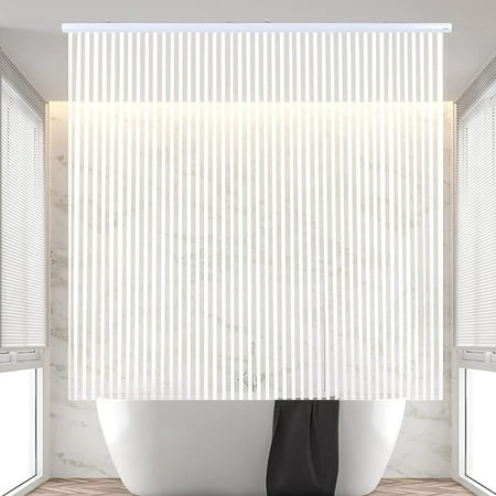 Jakooz Waterproof Rollup Bathroom Curtain Heavy Duty Shower Curtain for Bathtubs  White Stripe