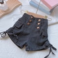 thumbnail image 4 of Teylalorva Girls Denim Shorts, Summer Casual Trendy Side Drawstring High Rise Kids 2026 Jean Shorts Black Size 1, 4 of 8
