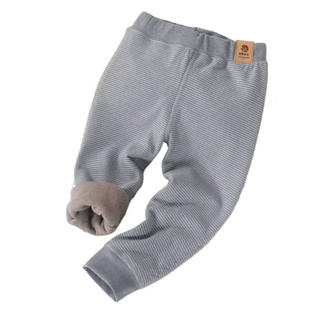 

FLVPOV Toddler Double-Layer Sweatpants Boys Girls Winter Casual Thickened Velvet Striped Warm Trousers Elastic Waist Tapered Pants Gray 130