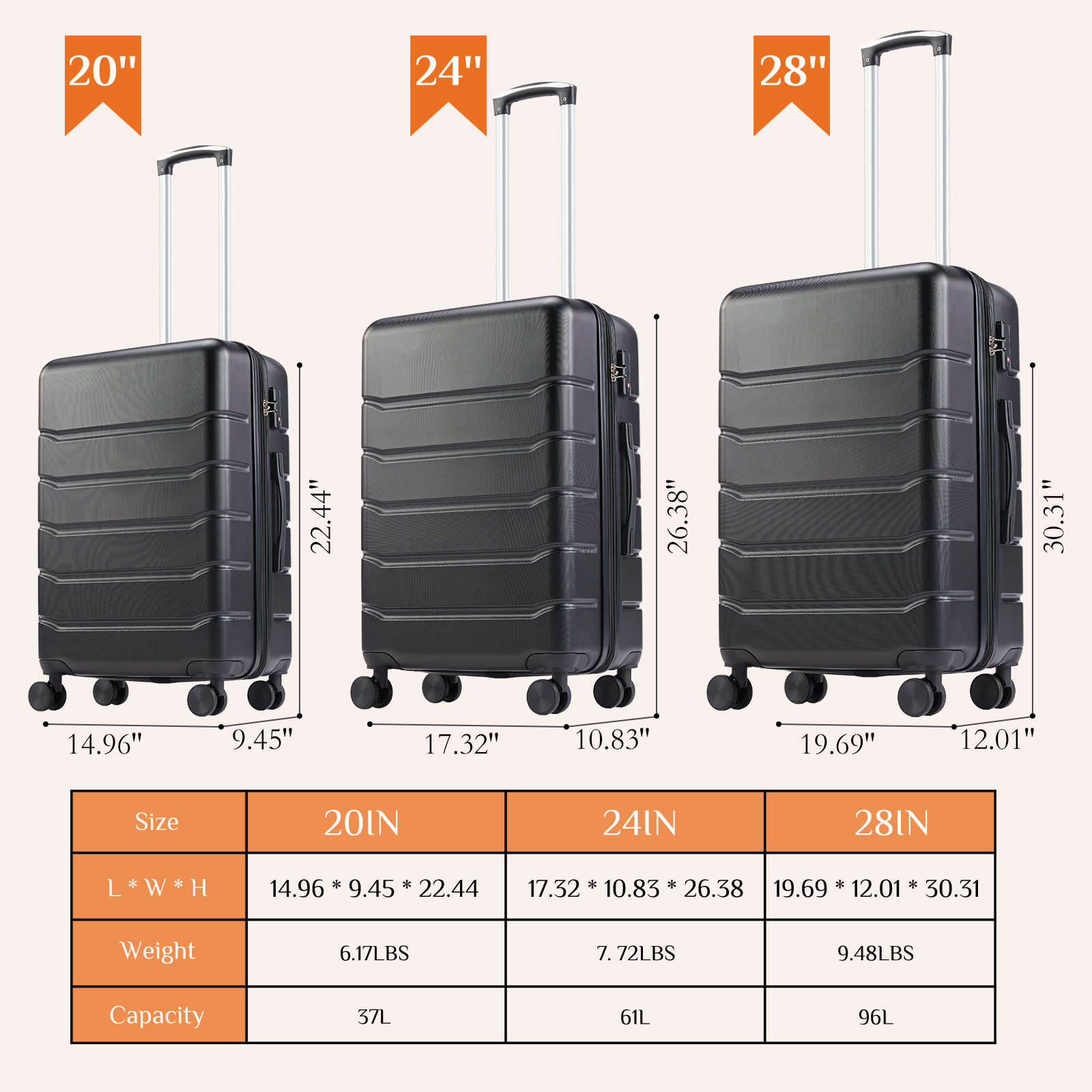 CONCETTA 20-Inch Hardside Carry-On Luggage with Spinner Wheels, Black photo 2