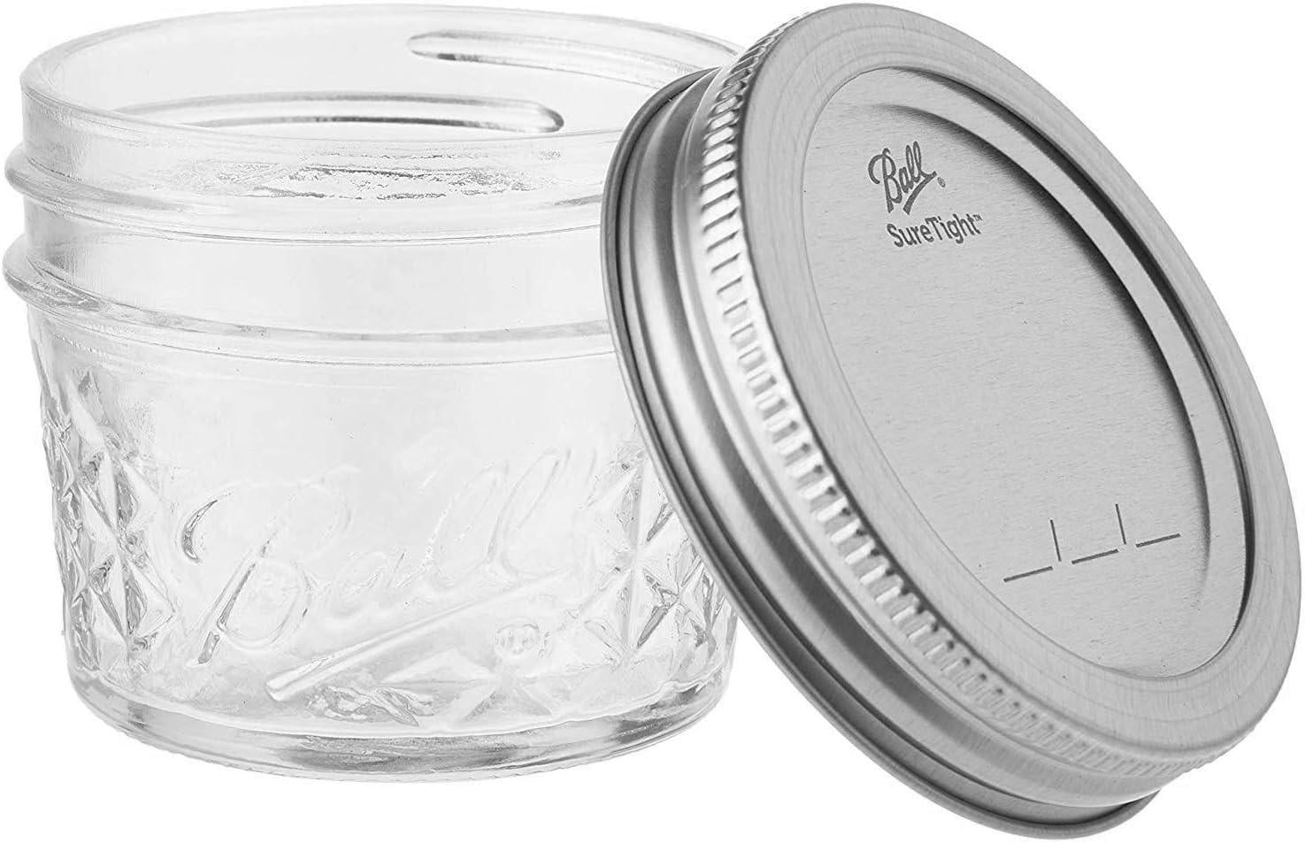Ball, Glass Jelly Jar, 4 OZ, Regular Mouth, Quilted Design Pack of