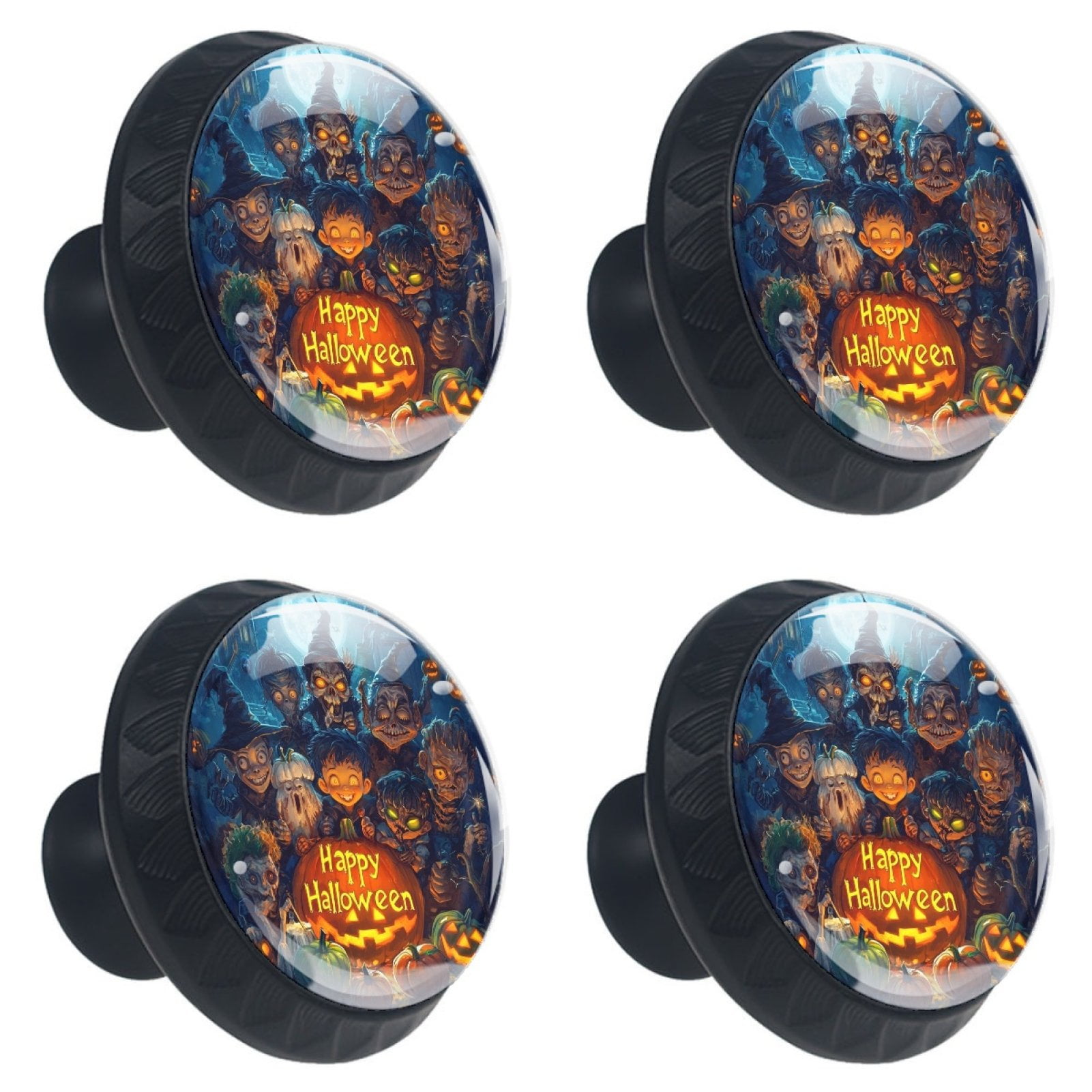 4 Pcs Happy Halloween Knobs for Kitchen Cabinet Cupboard Dresser Bookcase Drawer Pulls Handles Round Home Decor