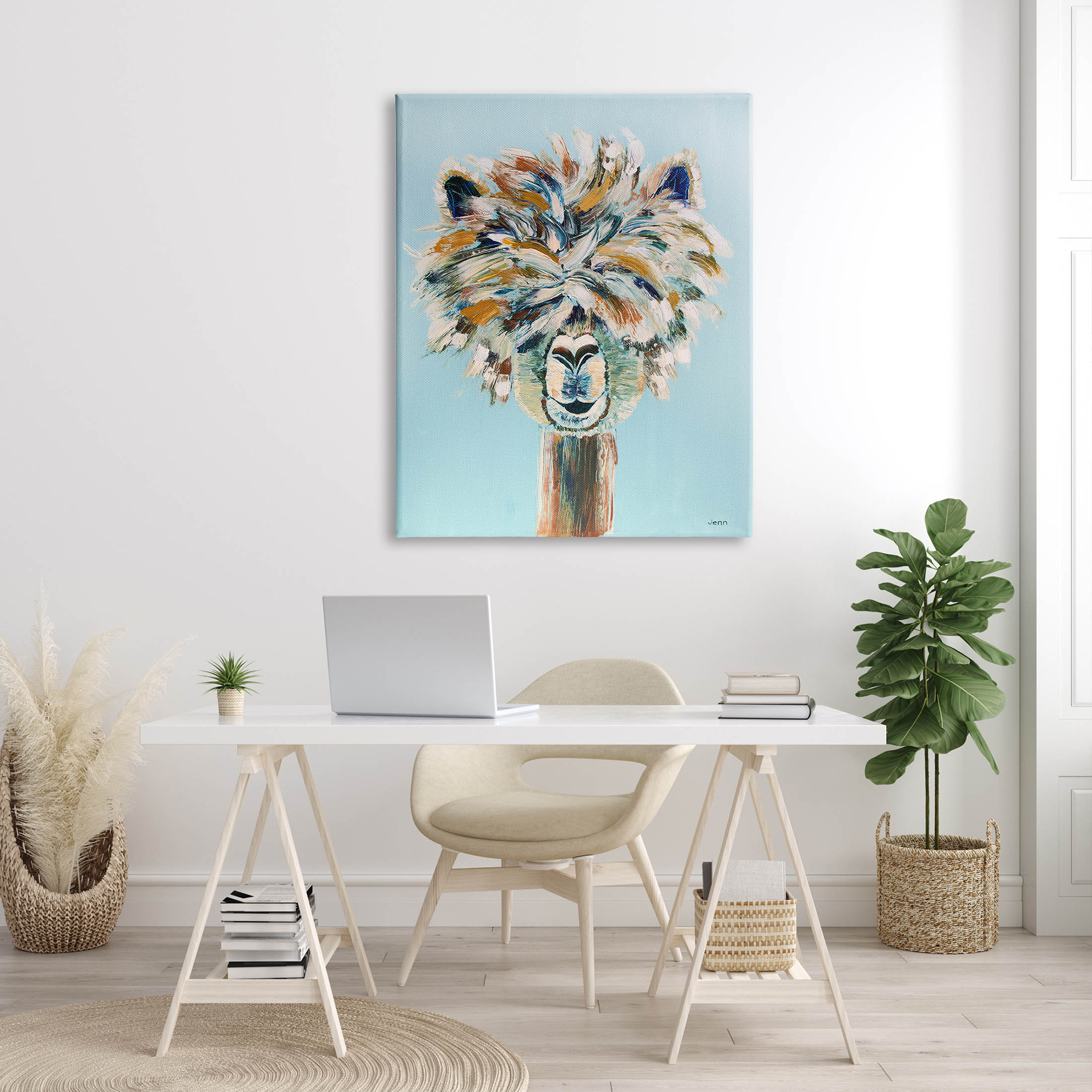 Fluffy Alpaca Happy Animal Animals & Insects Painting Gallery Wrapped Canvas Print Wall Art
