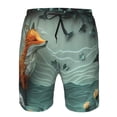 thumbnail image 3 of Honeii's Paper Fox Crow Fantasy Print Men's Casual Shorts with Drawstring，Swim Trunks Quick Dry Beach Shorts, 3 of 5