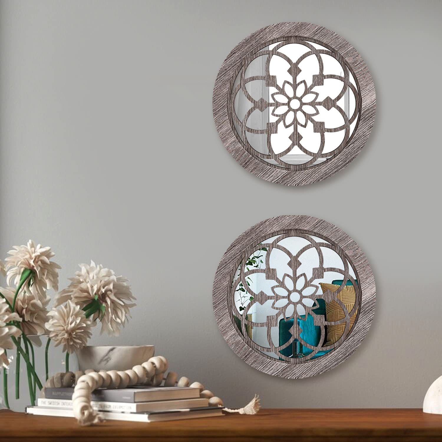 Round Rustic Decorative Wall Mirror XIAOLUO Living Room Farmhouse Wall