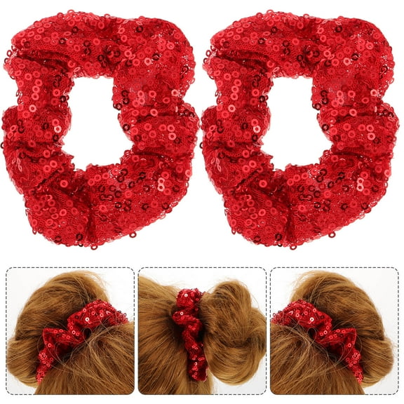 HEATSHAKING Sequin Hair Scrunchies 4Pcs for Kids Valentine's Day Hair Bands Red