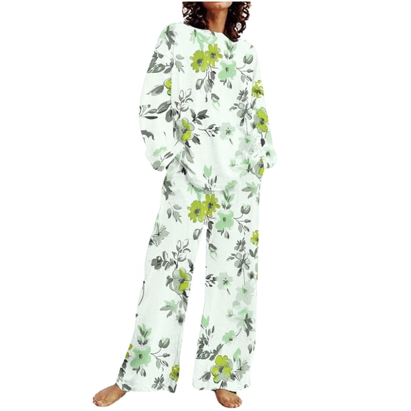 SnZhen Two Piece Sets for Women Women's Casual Printed Long Sleeved Round Neck Top With Pants Set