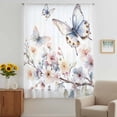thumbnail image 3 of Spring Flowers Sheer Curtains 54 Inches Long, Watercolor Botanical Floral Butterfly Light Filering Curtains, Breathable Simi Curtain Privacy Drapes for Kitchen Bathroom Small Window Treatment, 3 of 9