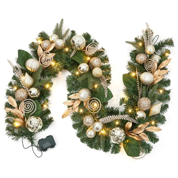 6ft Pre-Lit Christmas Garland, Battery Powered Xmas Garland with Lights for Front Door Fireplace Mantle Stairs