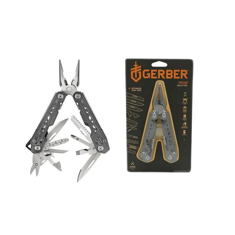  Gerber Gear Truss 17-in-1 Needle Nose Pliers Multi-tool with  MOLLE Sheath - Multi-Plier, Pocket Knife, Serrated Blade, Screwdriver,  Bottle Opener - EDC Gear and Equipment - Black : Everything Else