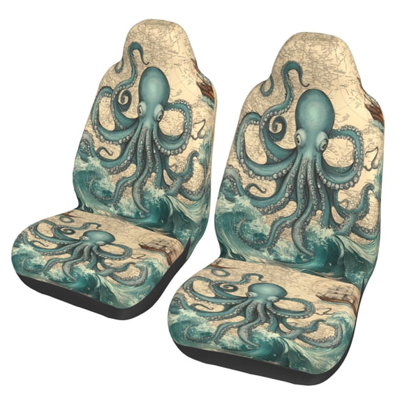 KAKALAD Vintage Map Octopus Car Accessories Seat Covers Set Vehicle Seat Covers Universal Front Seats Protector 2 Pcs