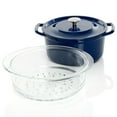 thumbnail image 3 of Kenmore Elite Oak Park 5 Quart Enameled Cast Iron Casserole with Lid and Glass Steamer in Blue, 3 of 8