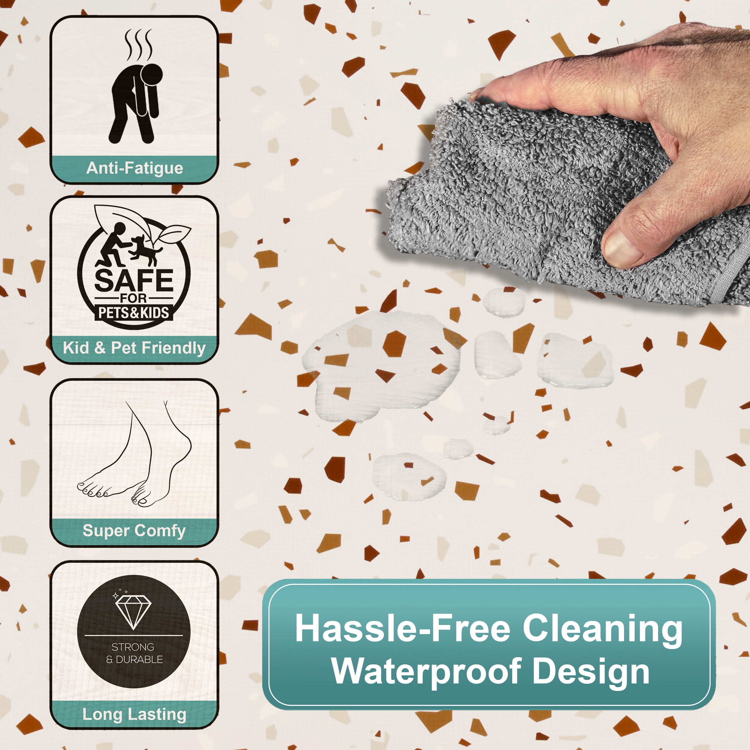 Sorbus Waterproof Terazzo Foam Floor Tiles, 16 Tiles, 64 Sq Ft, Interlocking, Terazzo
