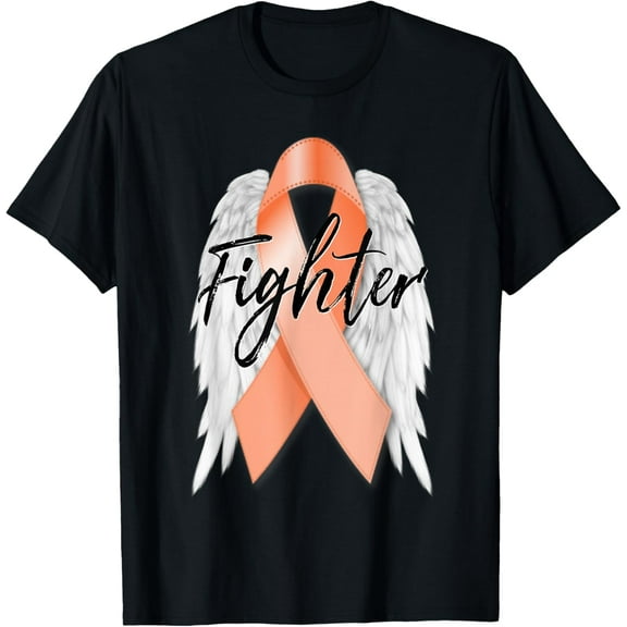 Uterine Cancer Fighter Peach Ribbon Angel Wings Survivor T-Shirt