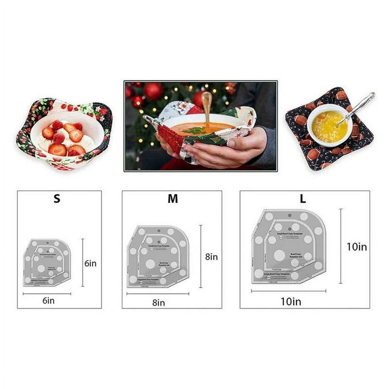 Bowl Cozy Template Cutting Ruler Set for Quilting Bowl Cozy Clear Acrylic  Bowl Wrap Sewing Pattern