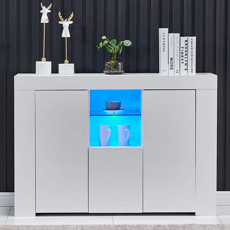 High Gloss and Matt White Cabinet Cupboard Sideboard Furniture With LED Lights