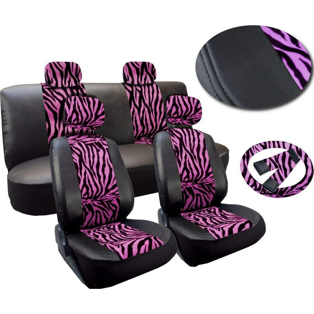 Premium Exotic Animal Print Pink Zebra Deluxe Plush Leatherette Car
