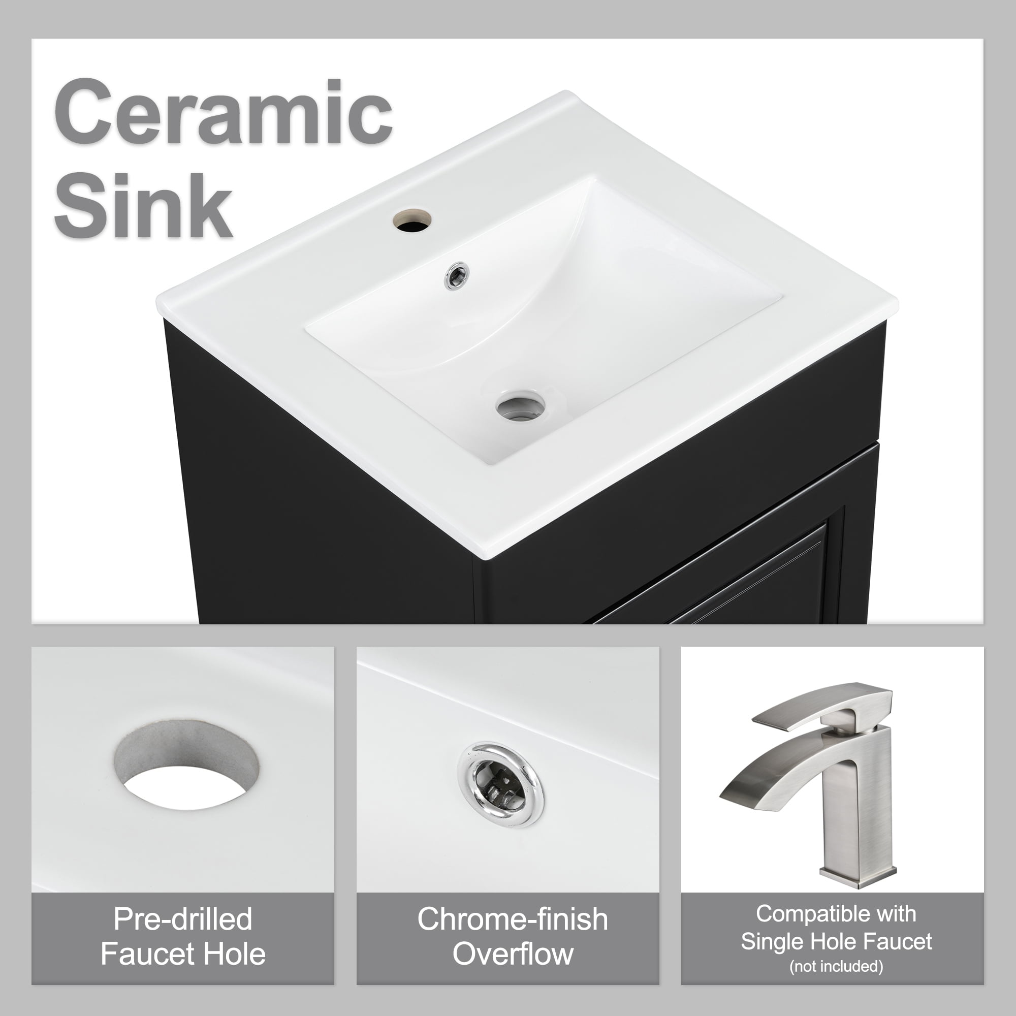 Euroco 20" Bathroom Vanity with Sink, Vanity Cabinet with Door Shelf and Adjustable Shelf