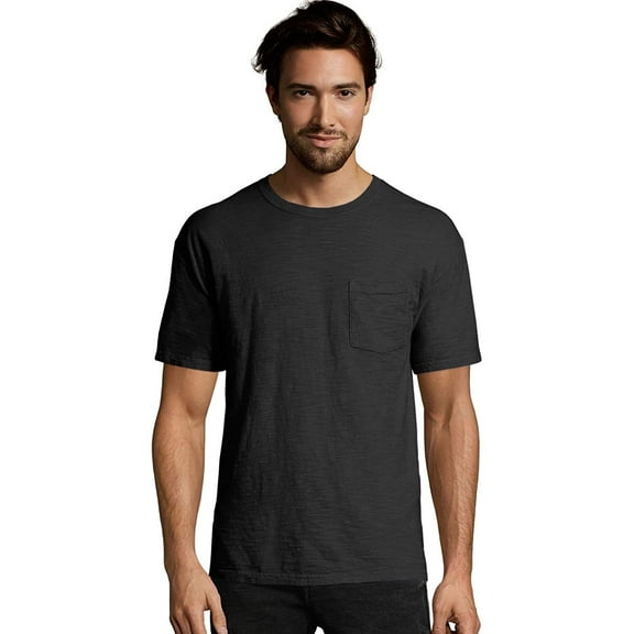 Hanes 1901 Heritage Dyed Short Sleeve Crewneck Pocket Tee 5A59D GRTDYE -Black Soot -L