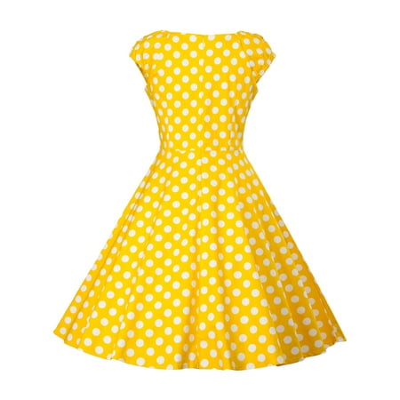 Women Vintage Dress 50S 60S Sleeveless Polka Dots Swing Pinup Retro Summer Casual Evening Cocktail Party Ball Gowns