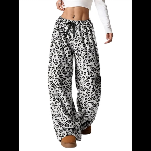 Pantalones de Pijama para Mujer, de Leopardo, Peludos, Estilo Y2K, de Cintura Alta, Bonitos. S