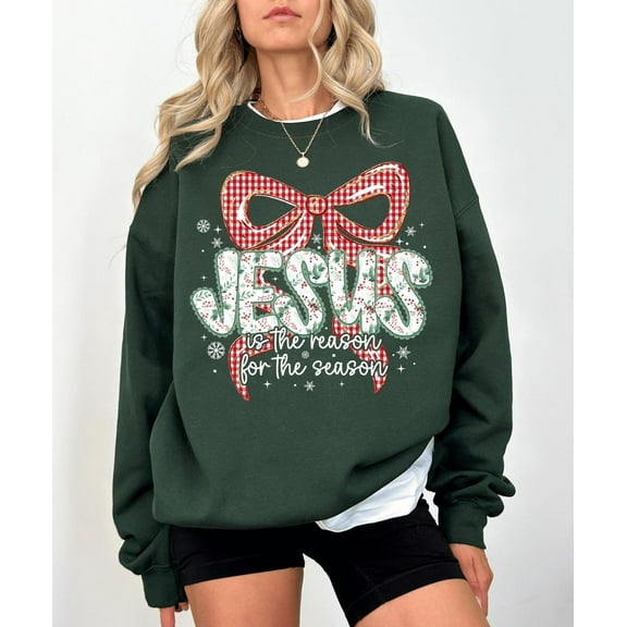 Jesus Is The Reason For The Season Shirt Or Sweatshirt, Faith Winter Sweatshirt, Christian Tee, Red Bow Winter Gift Hoodie Tshirt All Size S-5XL