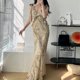 thumbnail image 2 of Vestido de tirantes con volantes vintage de TEELYNN para mujer, cuello en V, sin mangas, estilo bohemio, de gasa, estampado, elegante, para mujer, vestidos largos de verano, 2 of 5