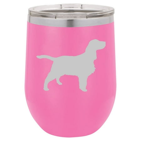 

12 oz Double Wall Vacuum Insulated Stainless Steel Stemless Wine Tumbler Glass Coffee Travel Mug With Lid Springer Spaniel (Hot Pink)