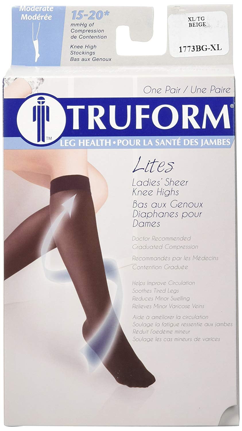 Truform Compression Stockings, 15-20 mmHg, Sheer, Knee High, Beige, XL ...