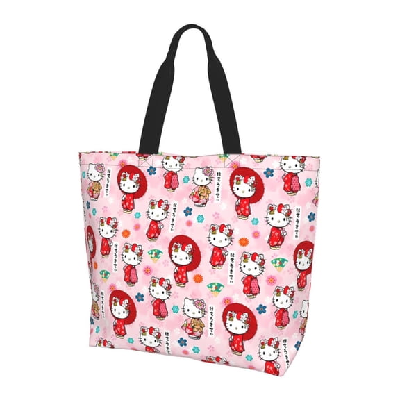 Lsque Sanrio Pattern Aesthetic Canvas Tote Bag for Women - Reusable Tote Shoulder Bag Casual Bag for Vacation,Shopping,Work,Gym