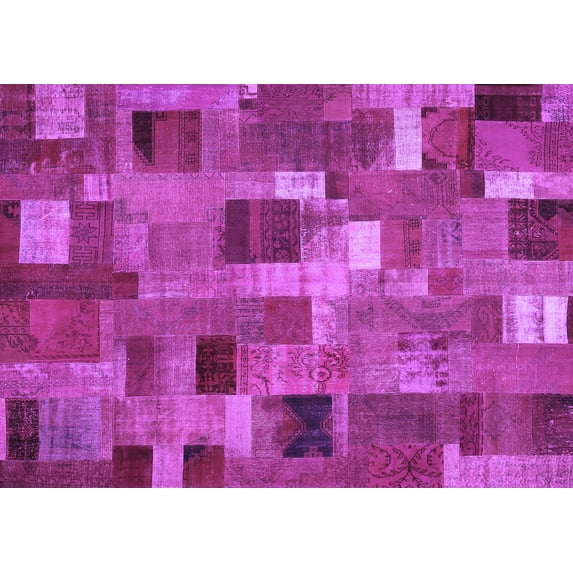 Ahgly Company Indoor Rectangle Patchwork Purple Transitional Area Rugs, 5' x 7'