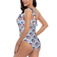 thumbnail image 4 of Uemuo Donut with the USA Fag Print Women's One Piece Swimsuit Asymmetrical Neck Bathing Suit One Shoulder Side Cutout Ruffle Swimwear-XX-Large, 4 of 6