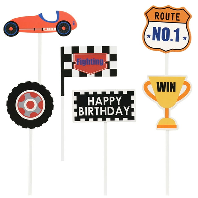12pcs Racing Car Trophy Checkered Flag Toppers Funny Picks Paper Cupcake Decor Party Supplies (2pcs Each Style)
